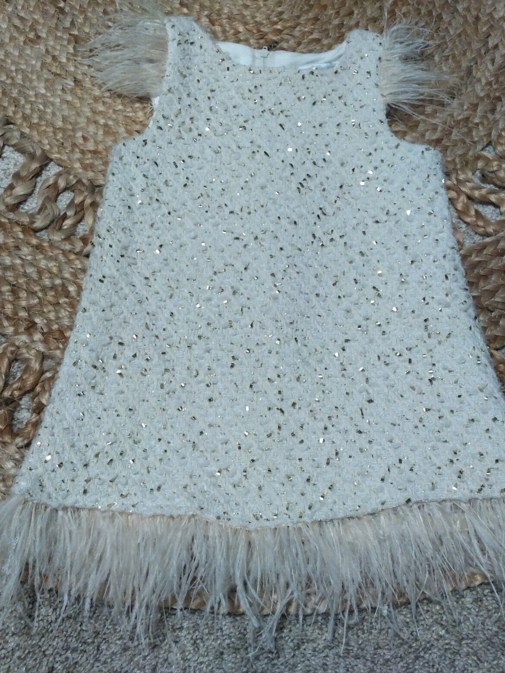 Rare Editions Ivory and Gold Sequin Feather Trim Dress Size 2T